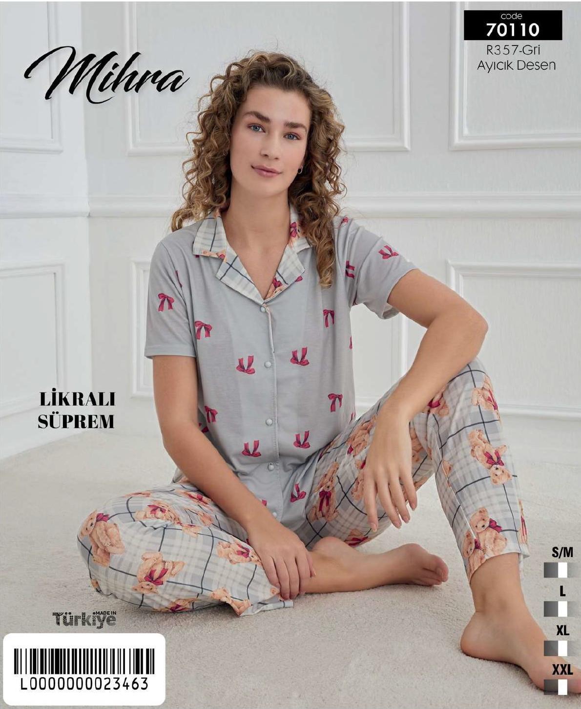 Likralı Süperm Düğmeli  Kısa Kol Alt Uzun PJT2501 Pijama Takımı