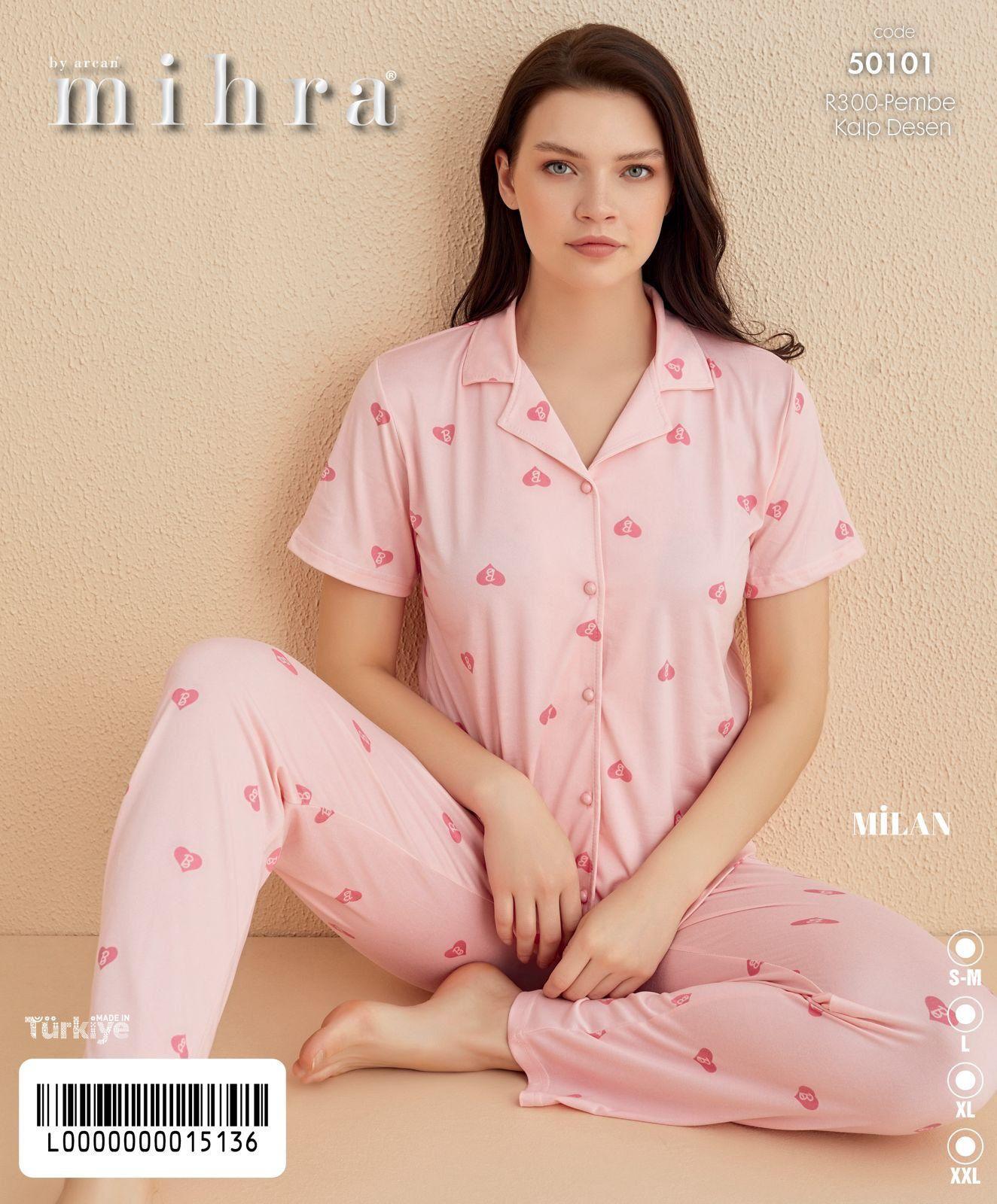 Milan Alt Uzun Baskılı Düğmeli Pijama Takımı PJY0601