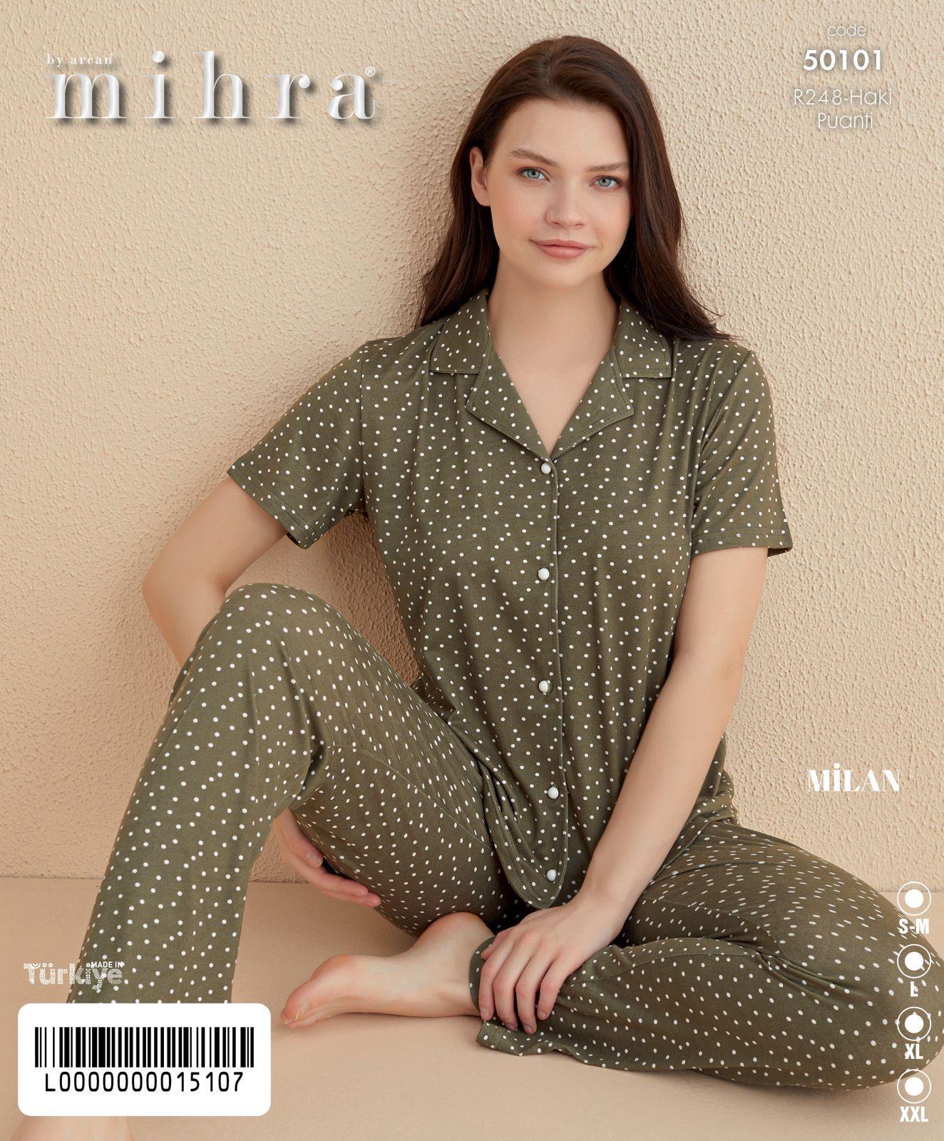 Milan Alt Uzun Baskılı Düğmeli PJT3701 Pijama Takımı