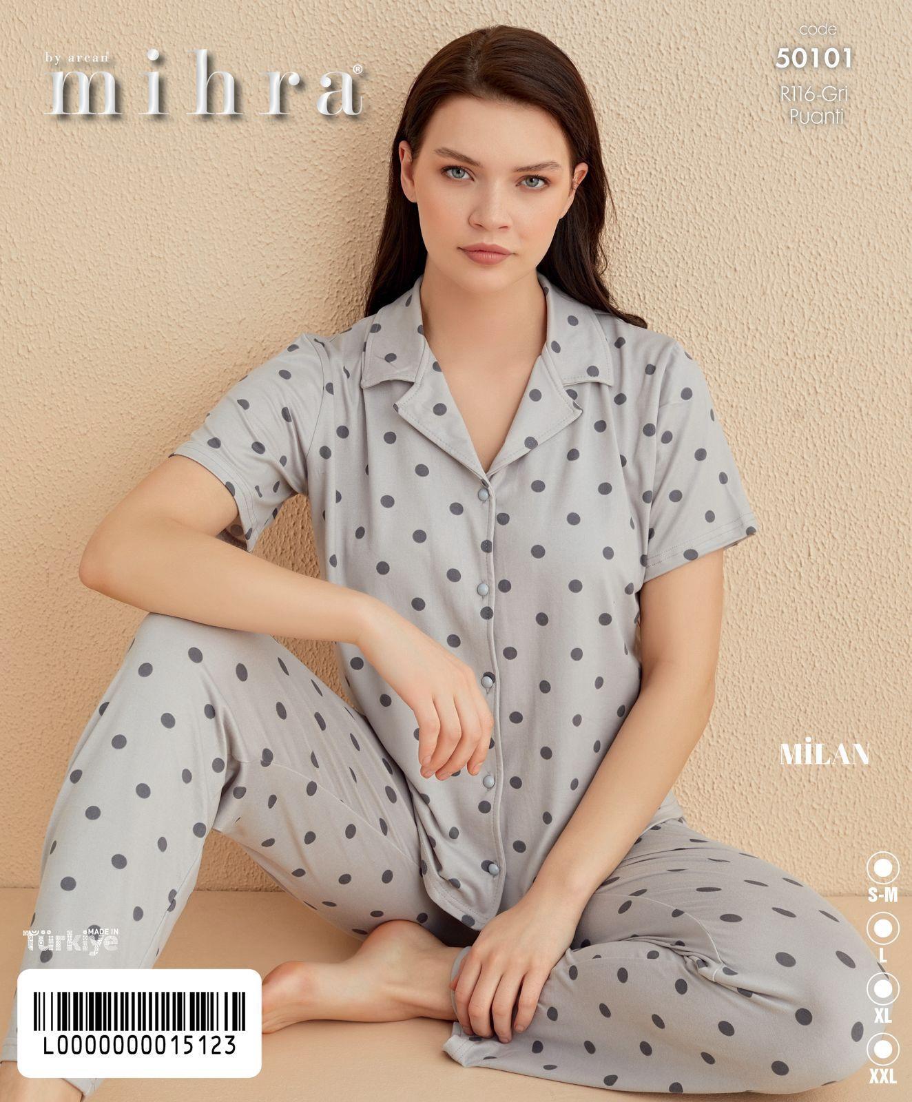 Milan Alt Uzun Baskılı Düğmeli PJT3801 Pijama Takımı