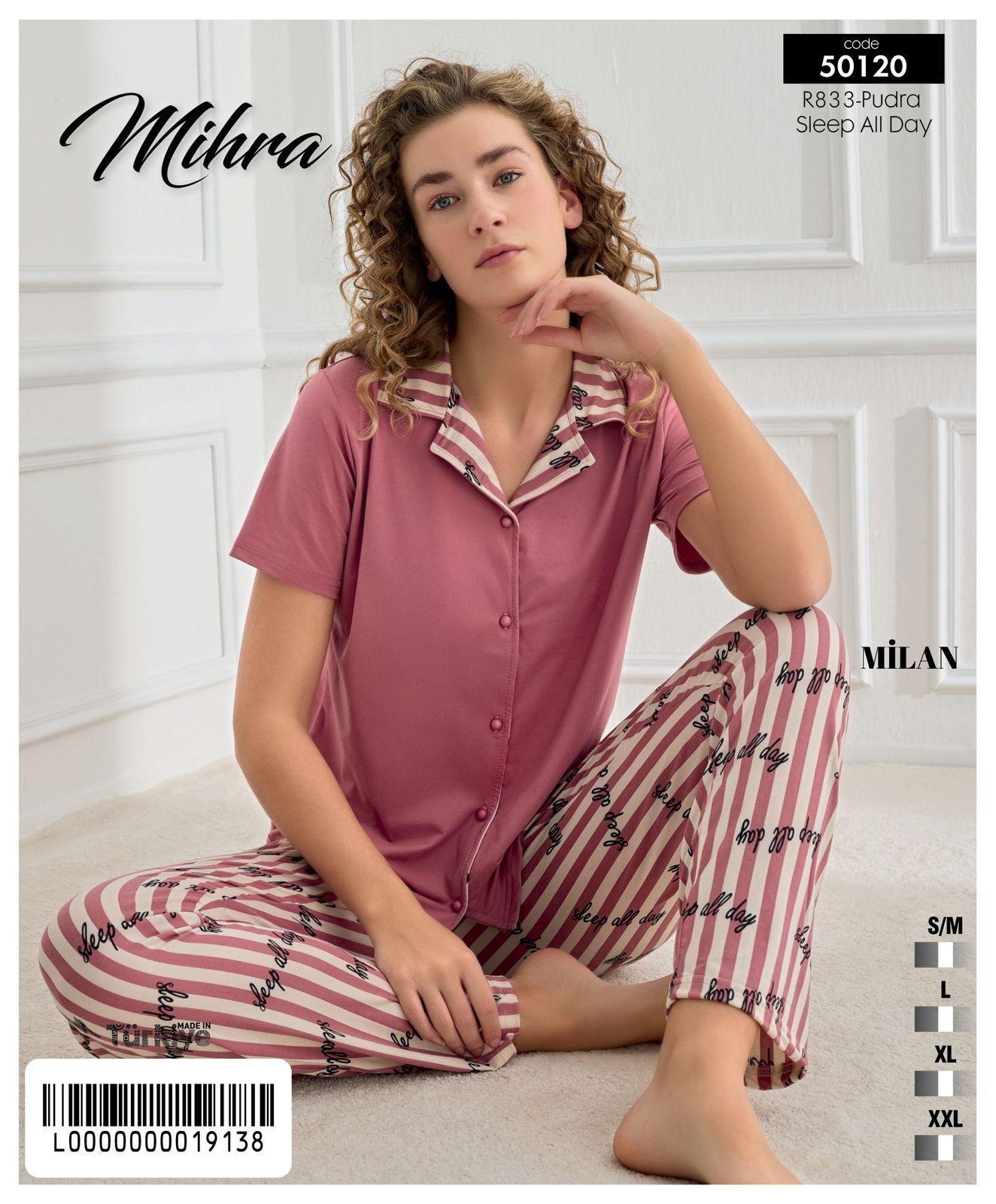 Milan Alt Uzun Baskılı Düğmeli PJT7301 Pijama Takımı