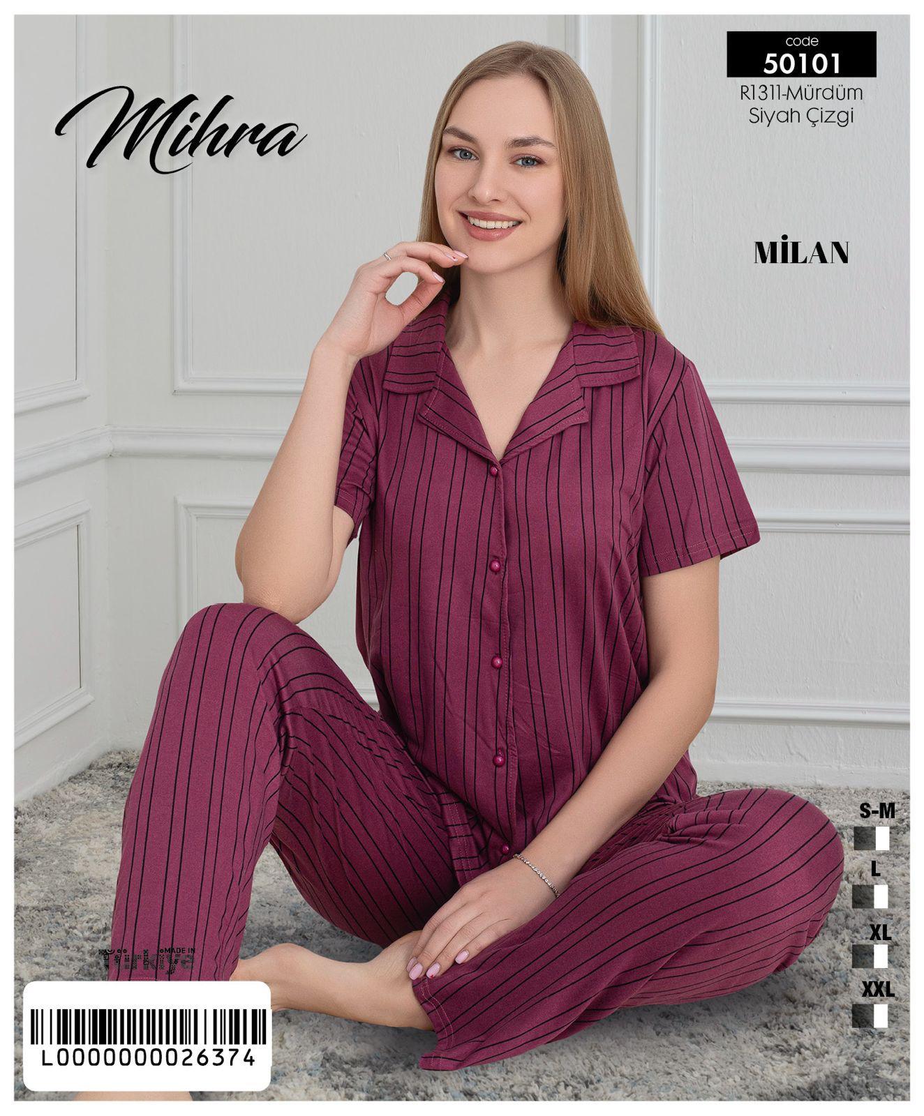 Milan Alt Uzun Baskılı Düğmeli PJT7601 Pijama Takımı