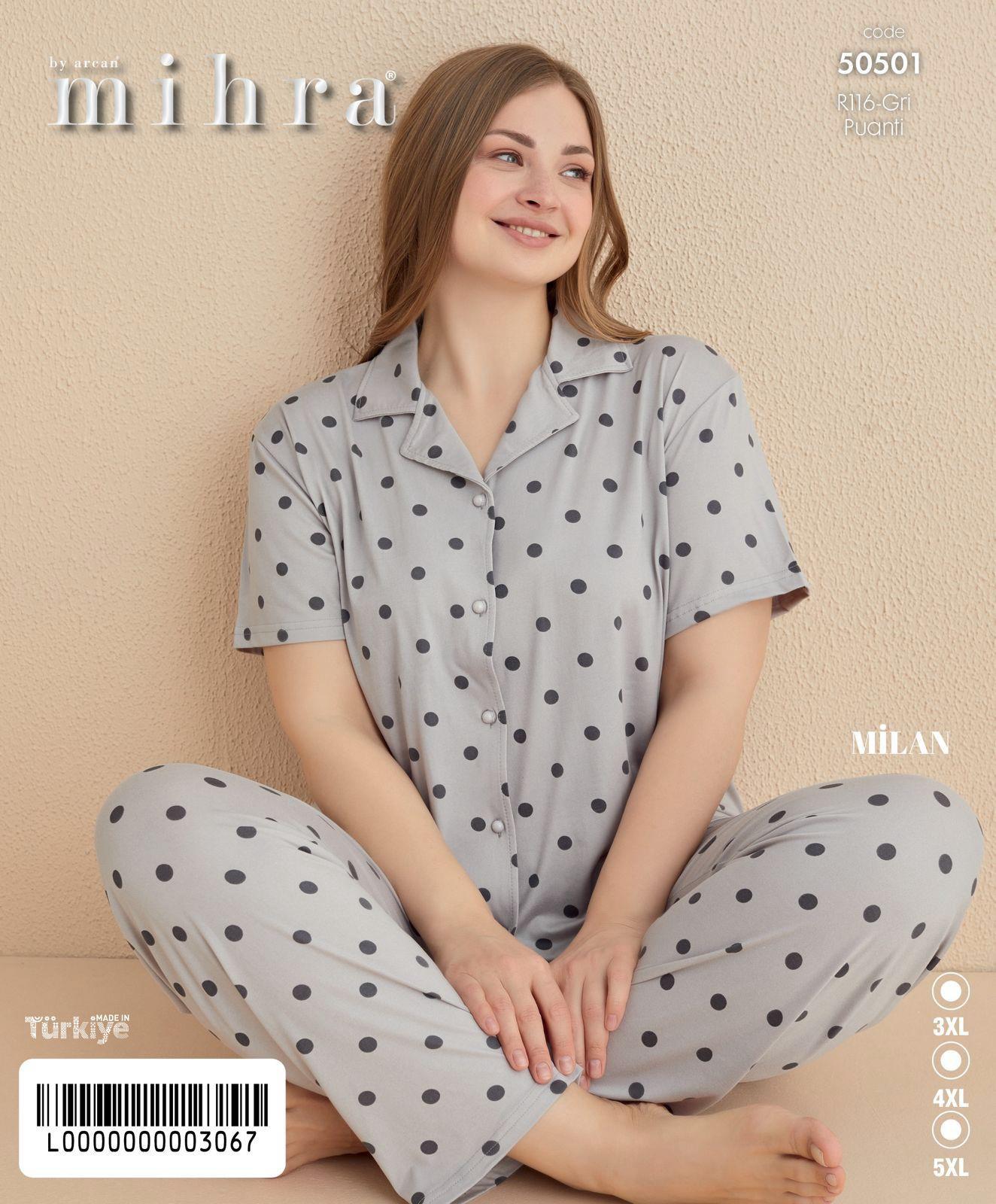 Milan Battal Dümeli Kısa Kol Alt Uzun PJT3601 Pijama Takımı