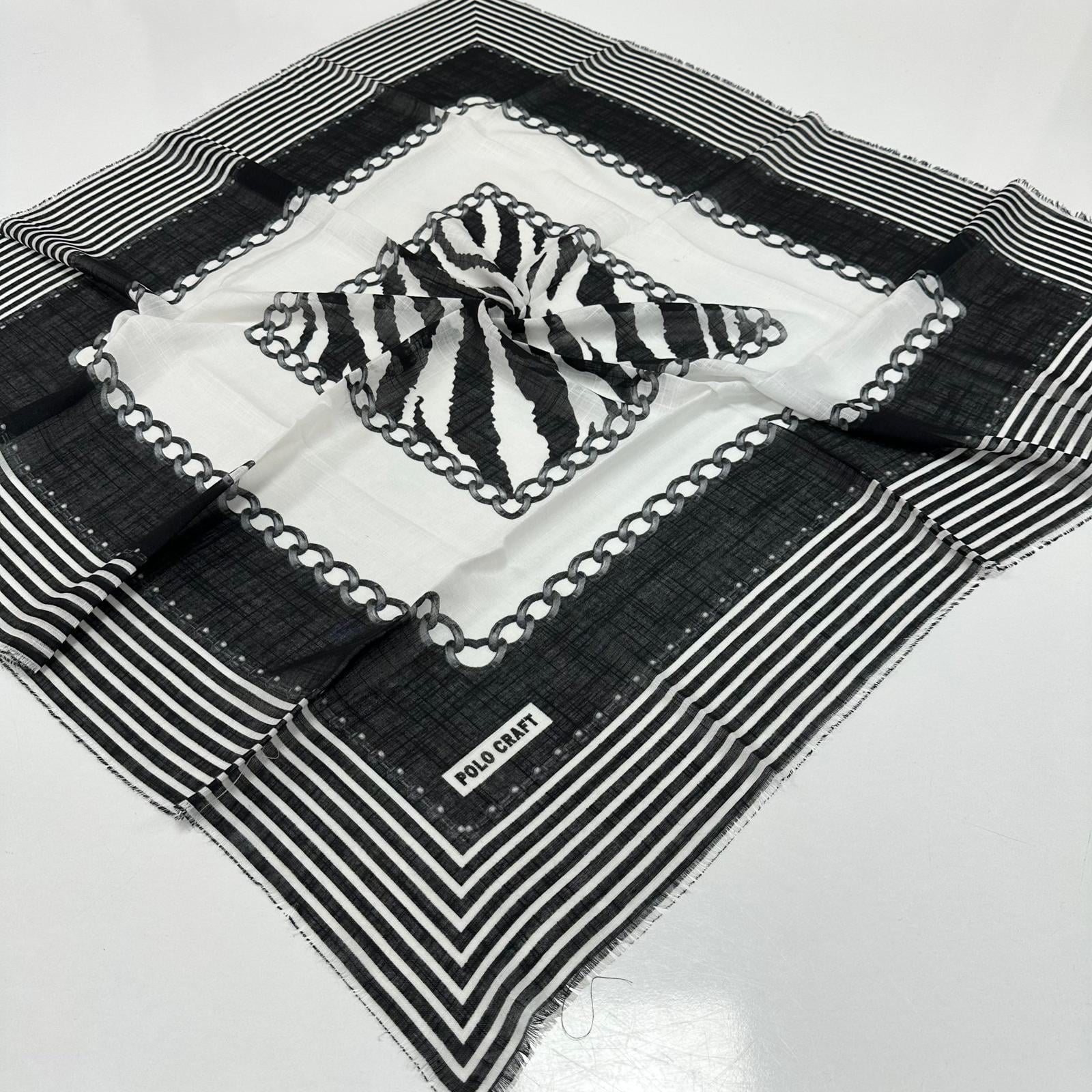 Polo Craft Pamuklu Flamlı Eşarp Siyah - Beyaz Serisi PFT2221