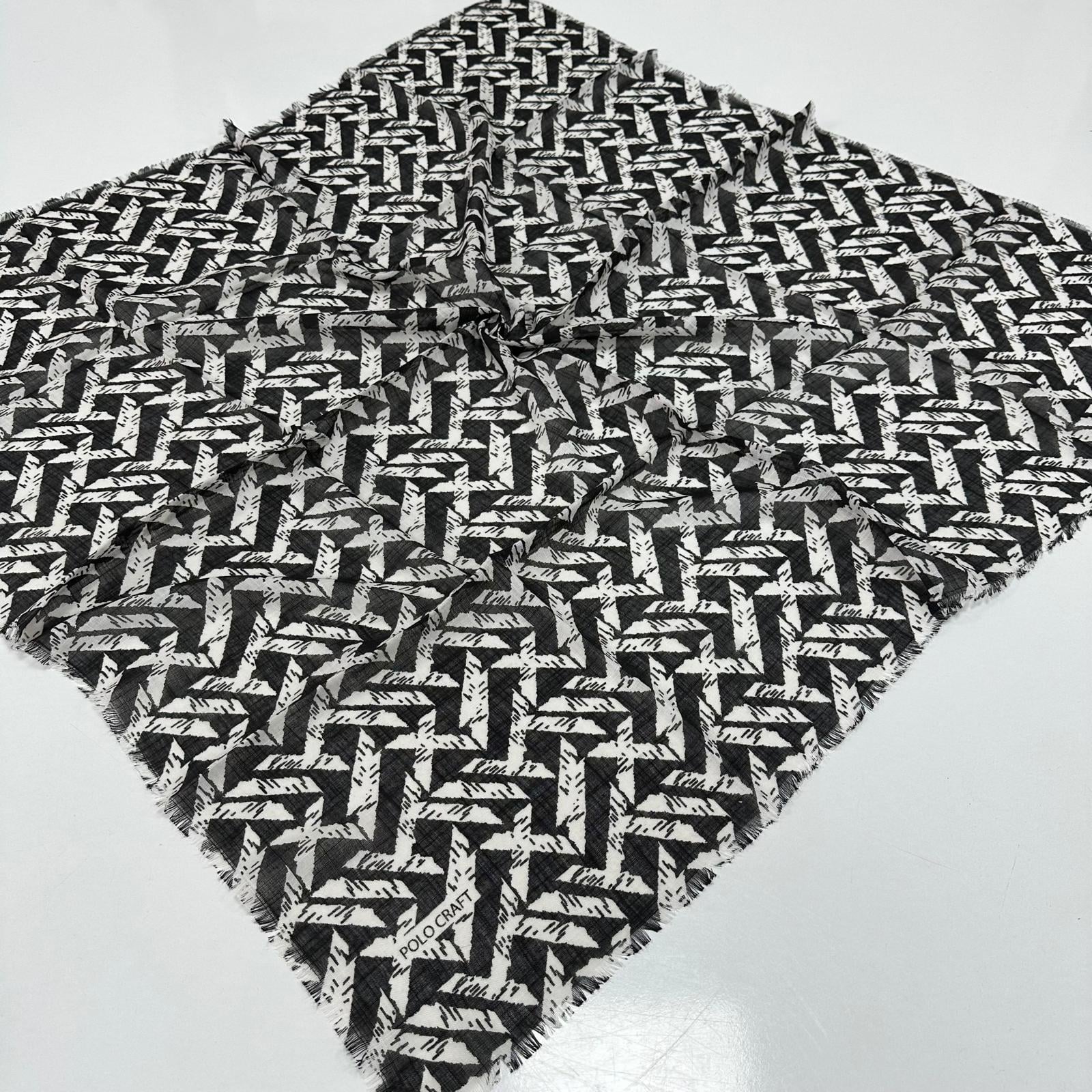 Polo Craft Pamuklu Flamlı Eşarp Siyah - Beyaz Serisi PFT2214