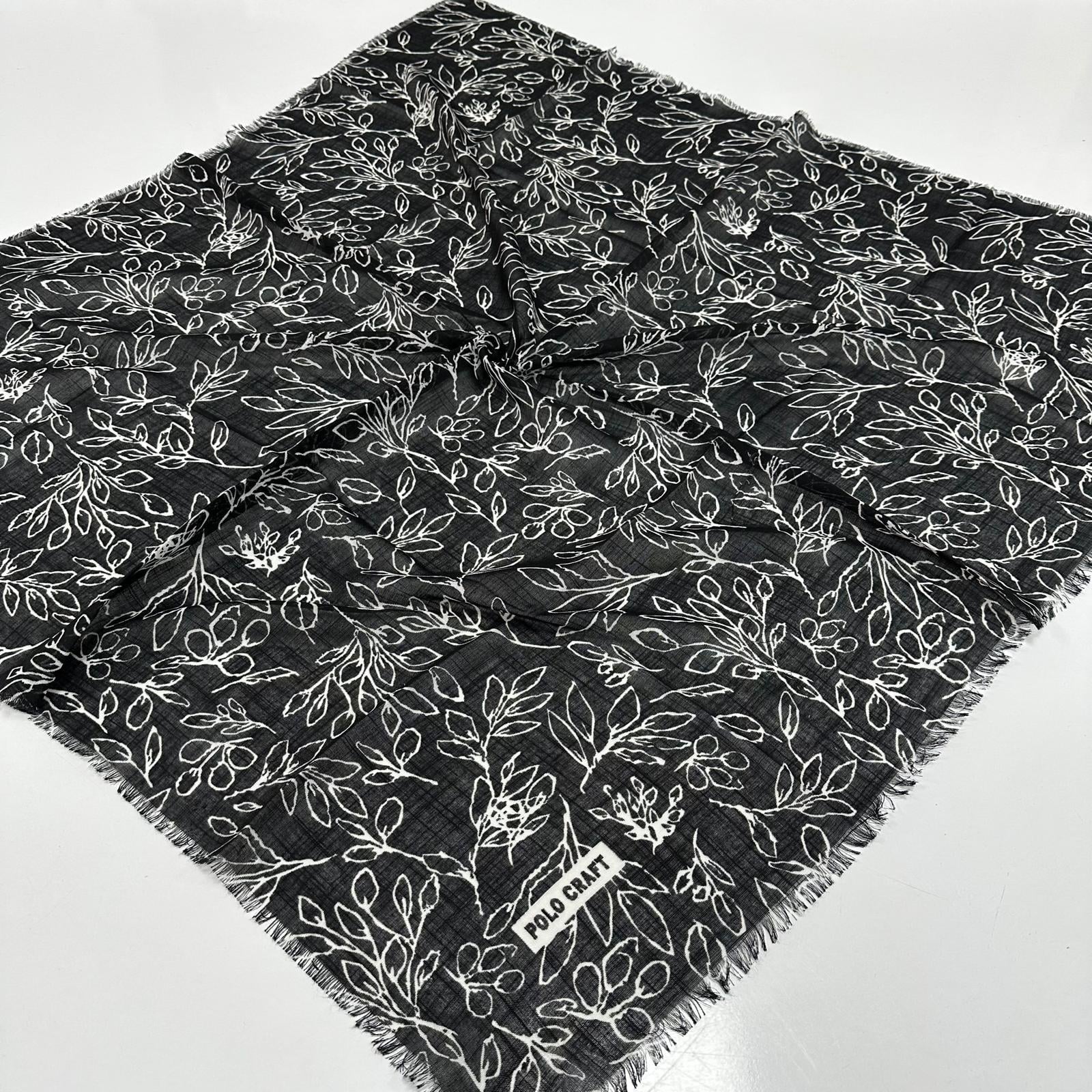 Polo Craft Pamuklu Flamlı Eşarp Siyah - Beyaz Serisi PFT2215