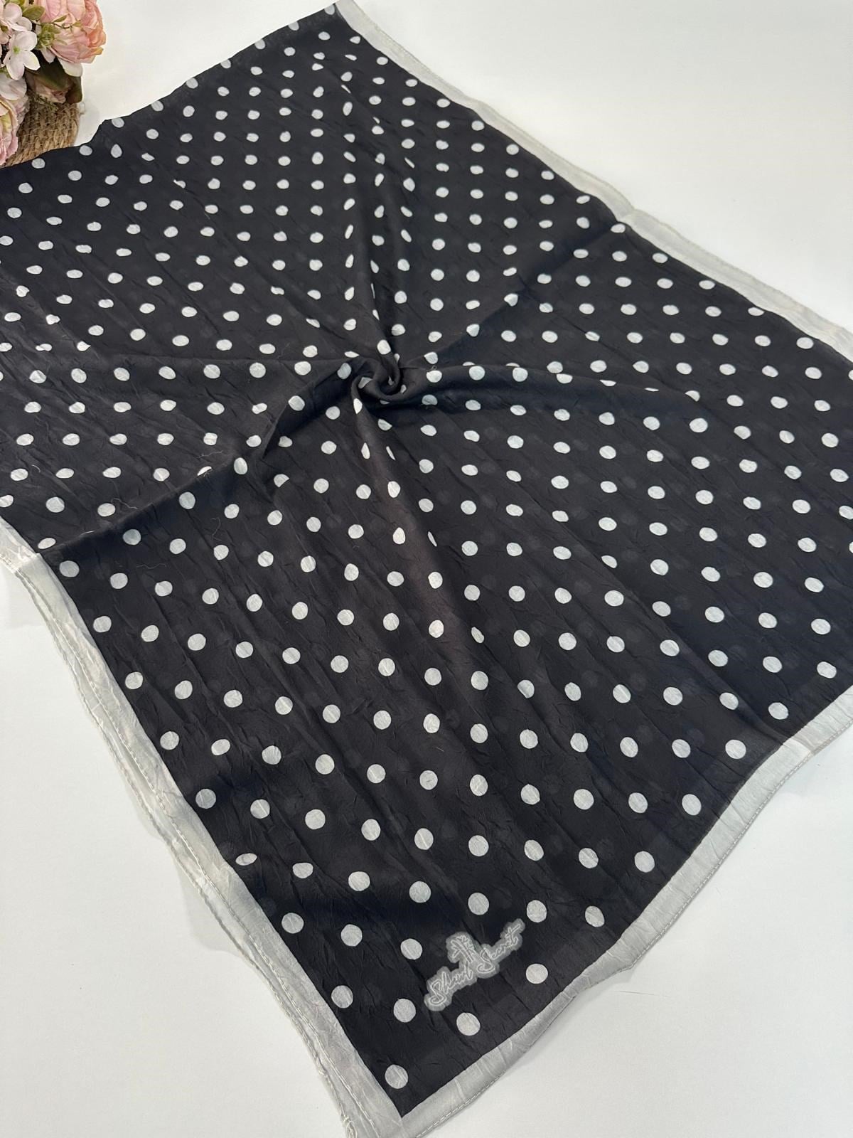 Shawl Scret Puantiye Desenli Kraş Şal Siyah- Taş BCD0103