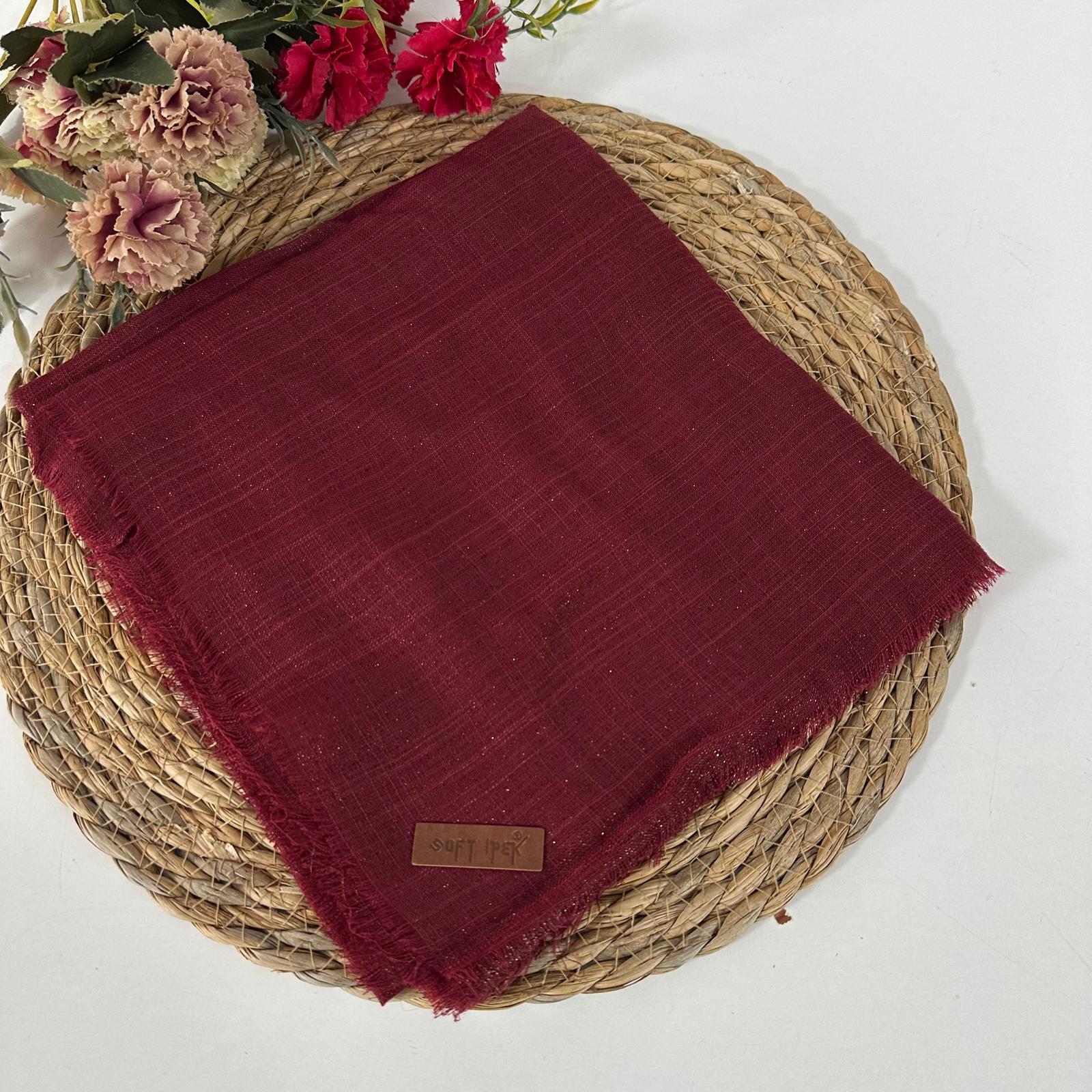 Soft İpek Simli Eşarp Bordo SEA02