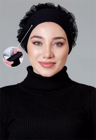 Dikişsiz Silikonlu Kaymaz Fırfırlı Bone Siyah