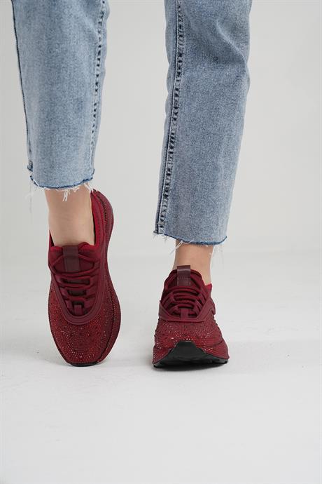 Beyond Kadın Bordo Taşlı Sneaker 4cm BYNDKİ105