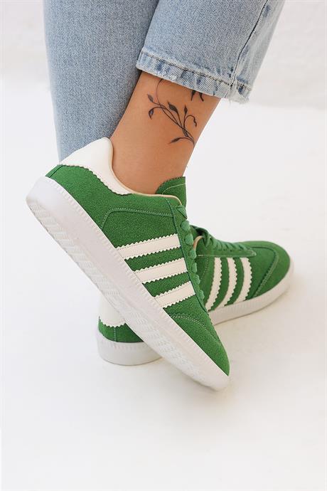 Beyond Kadın Yeşil Samba 3 Bant Süet Sneaker BYNDAM3B01