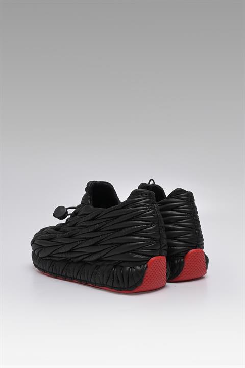 Breezy Paraşüt Kumaş Sneaker Spor Ayakkabı Siyah Kırmızı Taban