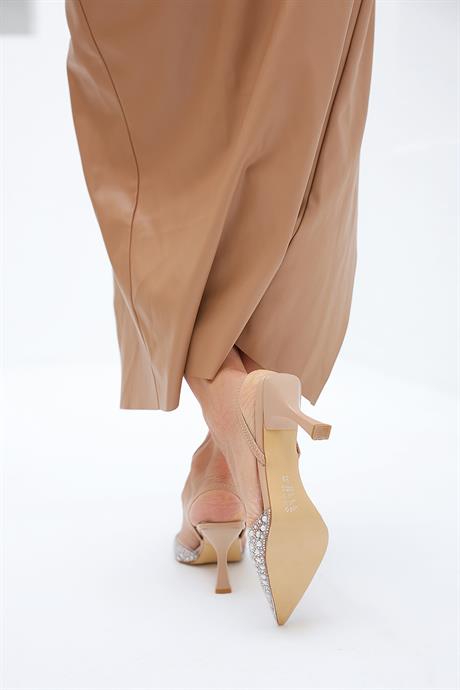 Kadın Nude Isabella Boncuk Detaylı Bantlı Sivri Burun Abiye Ayakkabı-Terlik-Sandalet 9cm BYNDPRS04