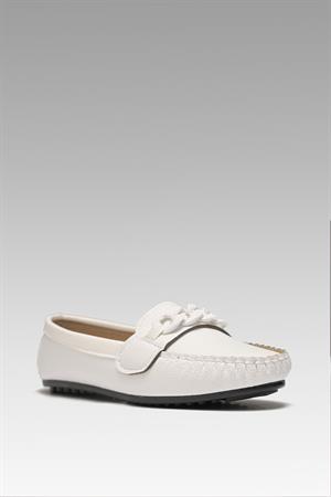 Beyaz Zincirli Kadın Günlük Casual Babet Ayakkabı