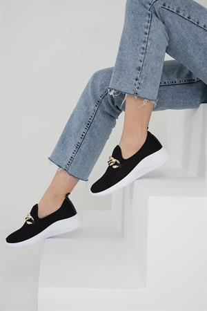 Beyond Kadın Beyaz Taban Siyah Zincirli  Sneaker 4cm BYNDSNKK04