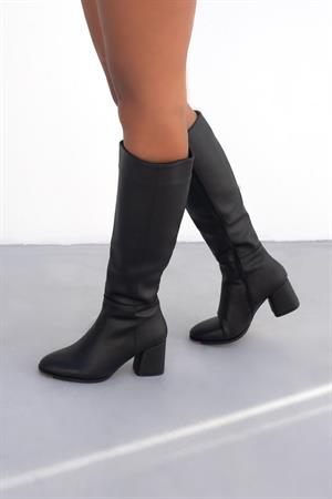 Kadın Siyah Barselona Uzun Topuklu Deri Çizme Byndrsl2432