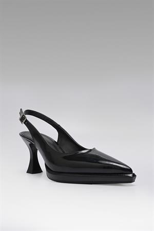 Samara Sivri Burun Topuklu Ayakkabı Siyah Rugan