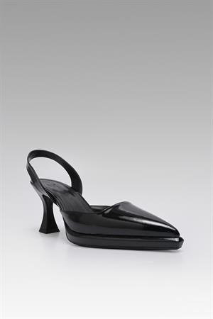 Sonia Sivri Burun Topuklu Ayakkabı Siyah Rugan
