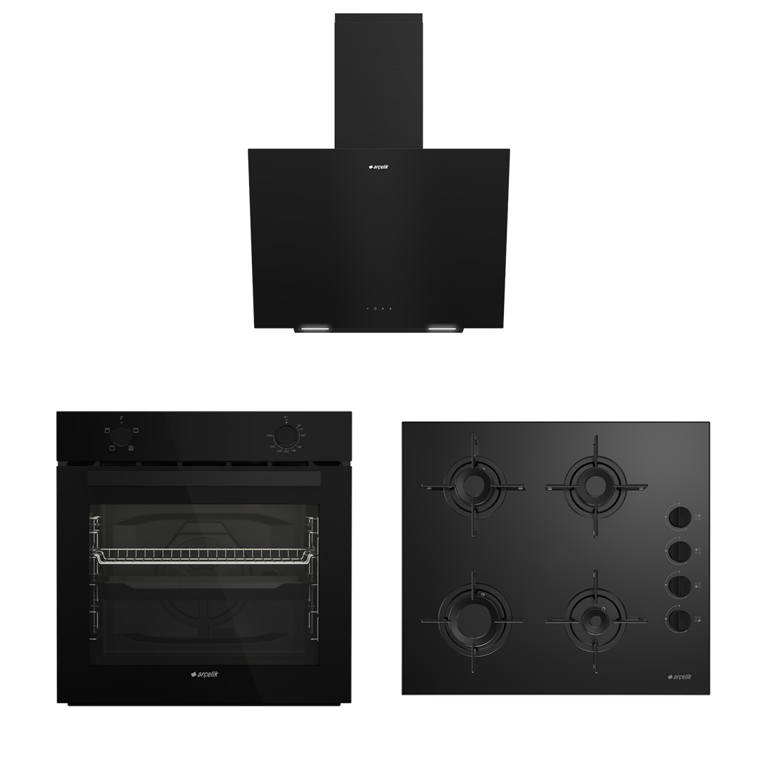 Arçelik Siyah Cam Ekonomik Ankastre Set (ADE 604-1 S - AFC 120 S - OCD T 601-1 ES)