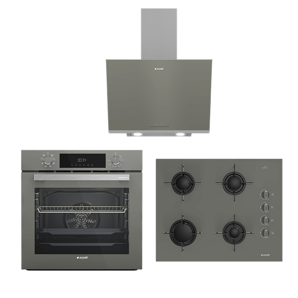 ARÇELİK YENİ GRİ ÜÇLÜ BUHAR DESTEKLİ CAM SET (AFC 340 G - ADE 606-2 G - OCD T 651 EG)