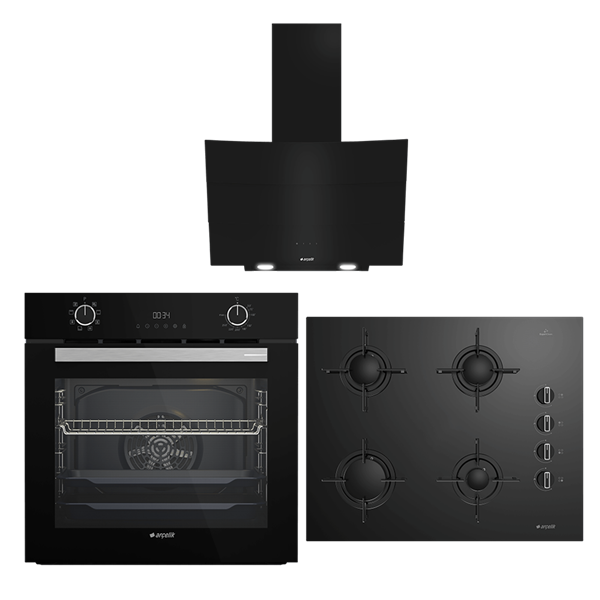 ARÇELİK STAR SİYAH BUHAR DESTEKLİ CAM SET (AFC 340 S - OCD T 651 ES - P 12 YES)