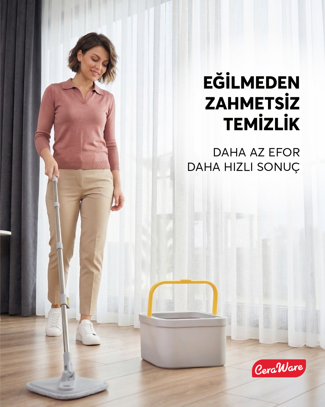 Ceraware Home Care Dual System Kare Mop Seti Temiz Kirli Su Ayrı Hazneli 2 Adet İz Bırakmayan Mikrofiber Bez