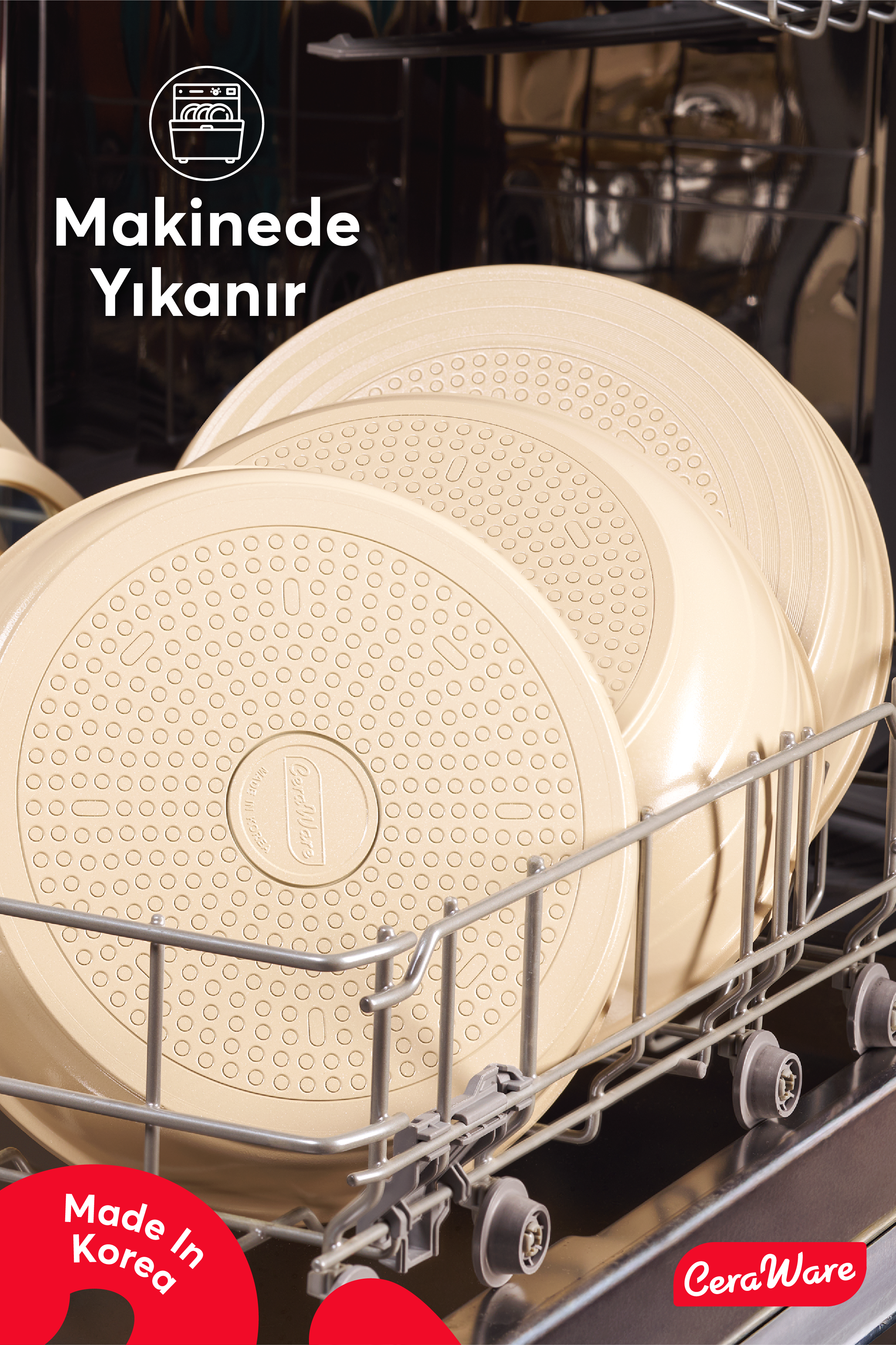 Ceraware Hona Made in Korea Seramik Tencere Tava Seti 14 Parça Sapı Çıkabilen İç İçe Geçen Mutfak Seti Bej