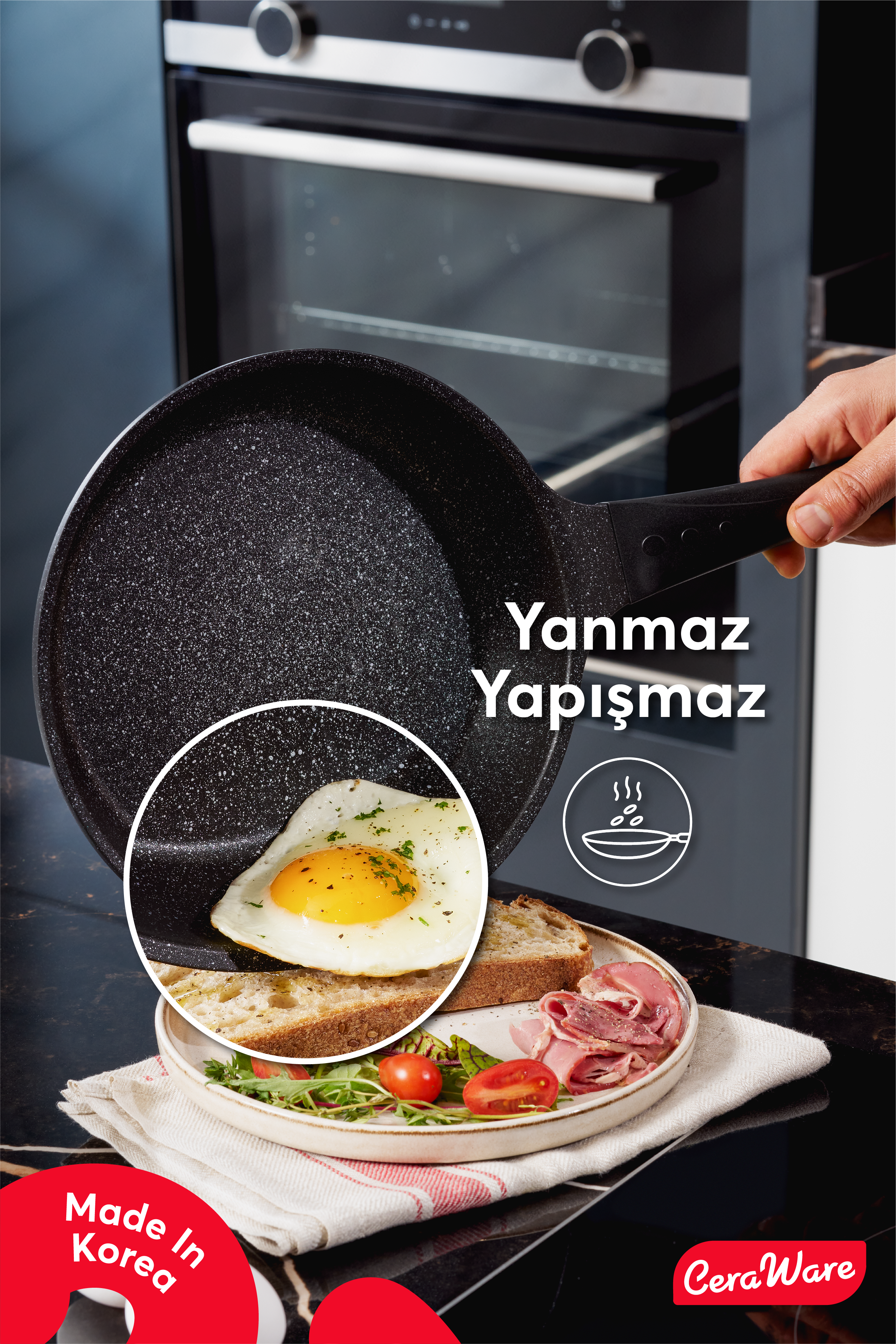 Ceraware Vetta Megastone Made in Korea Premium Tencere Tava Seti Çizilmeye Dayanıklı Yapışmaz Mutfak Seti Siyah