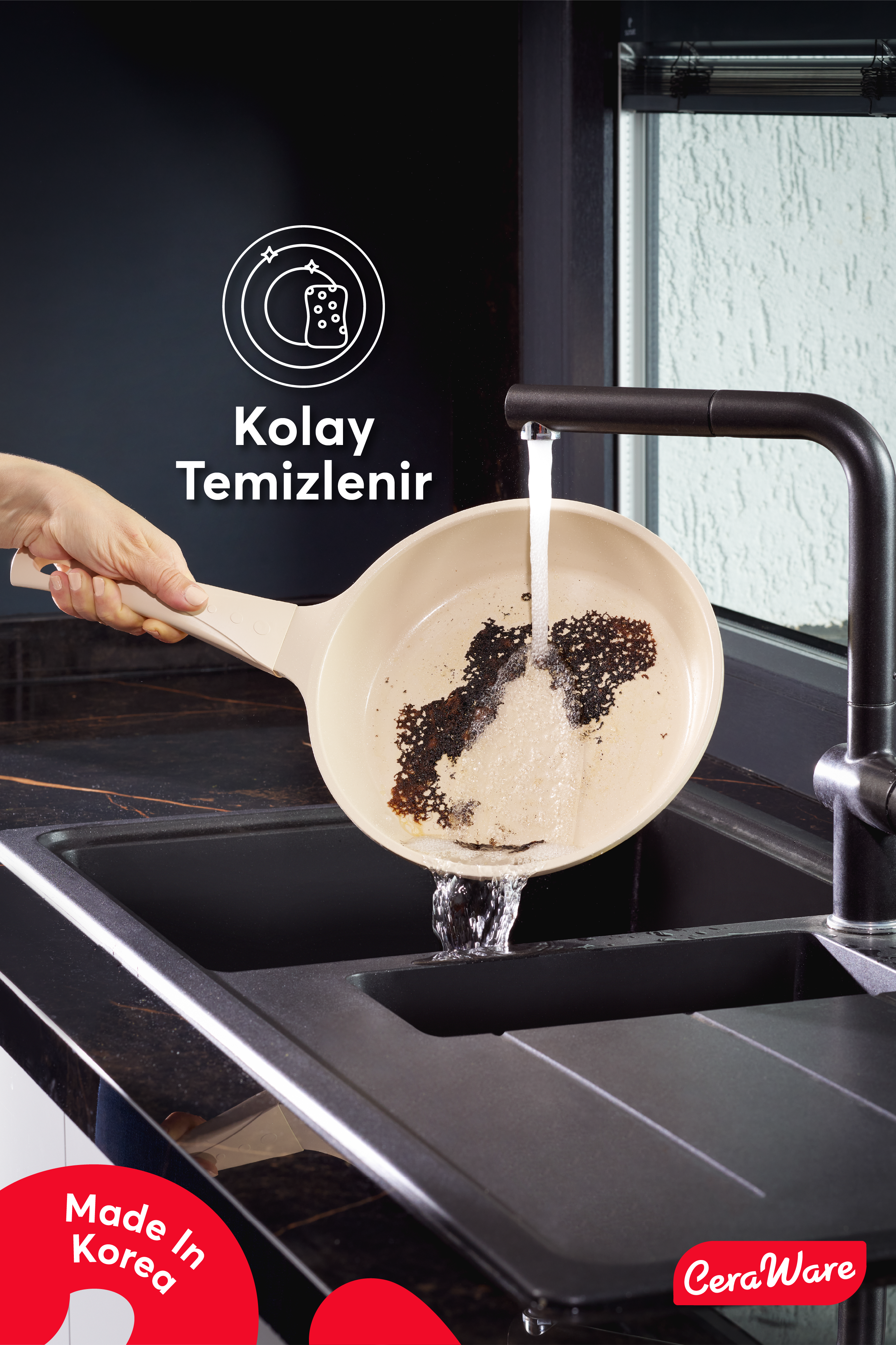 Ceraware Vetta Made in Korea Seramik Yapışmaz Tencere Tava Seti 7 Parça Sağlıklı Dayanıklı Döküm Mutfak Seti Bej