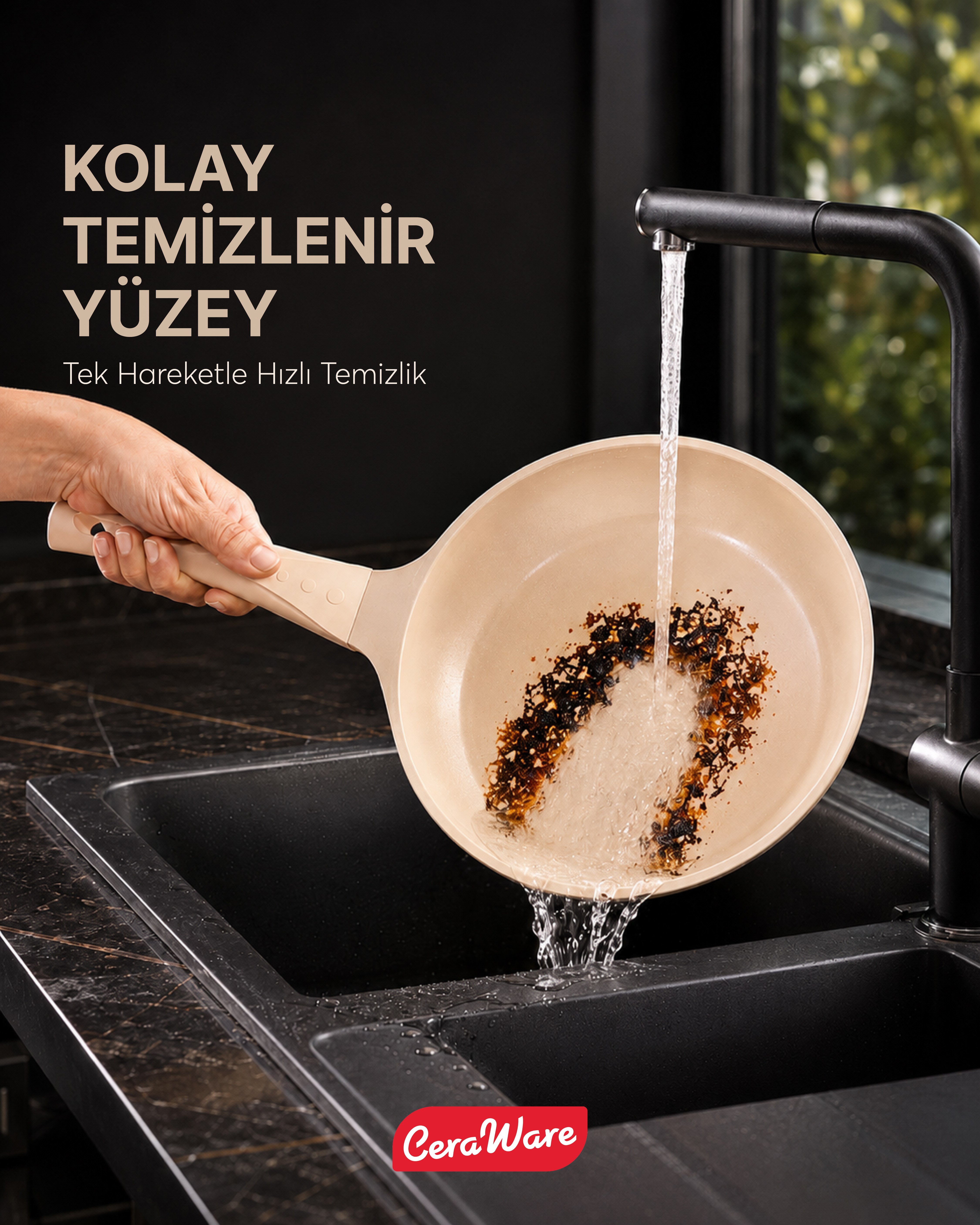 Ceraware Vetta Made in Korea Seramik Yapışmaz Tencere Tava Seti 7 Parça Sağlıklı Dayanıklı Döküm Mutfak Seti Bej