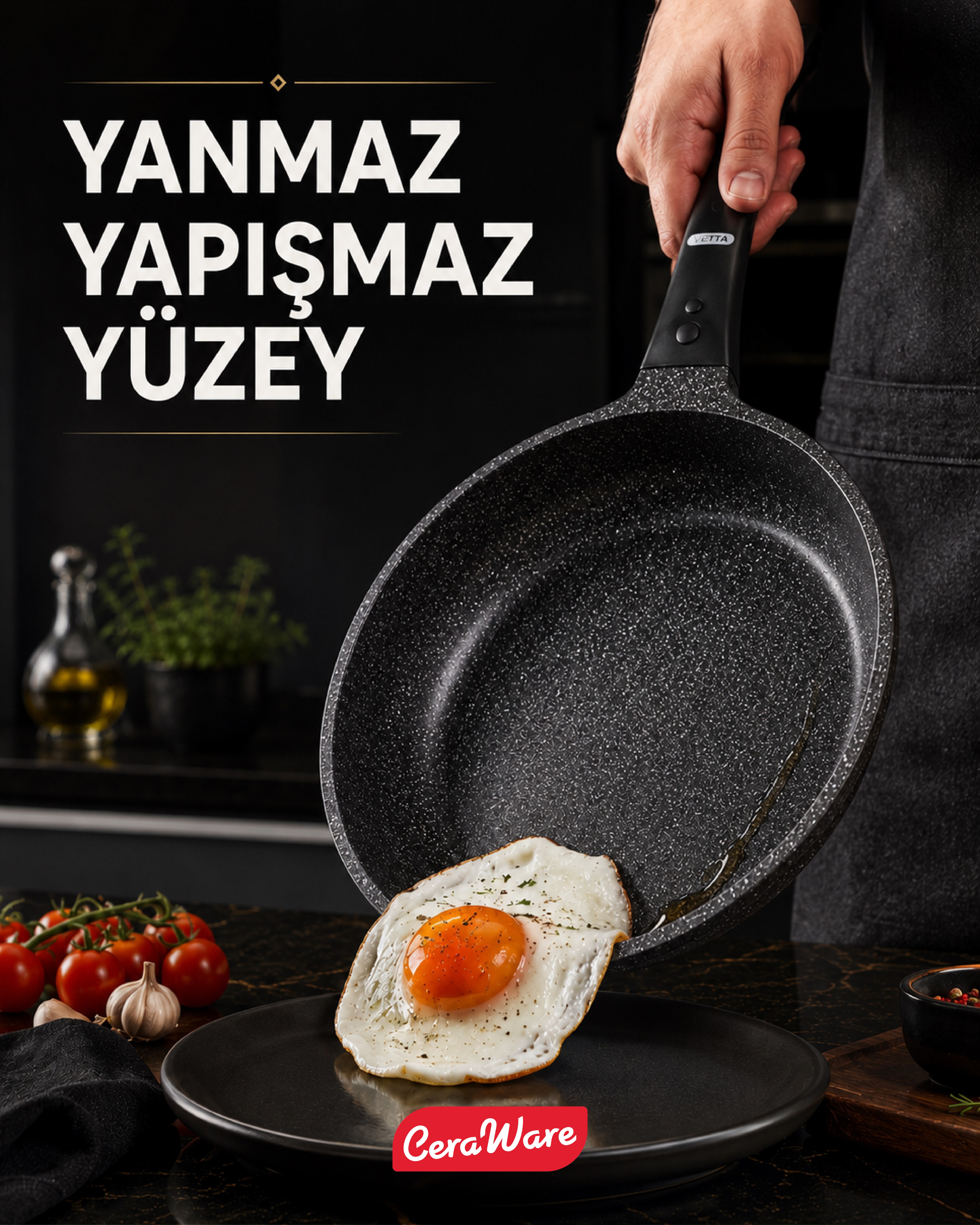 Ceraware Vetta Megastone Made in Korea Premium Tencere Tava Seti Çizilmeye Dayanıklı Yapışmaz Mutfak Seti Siyah