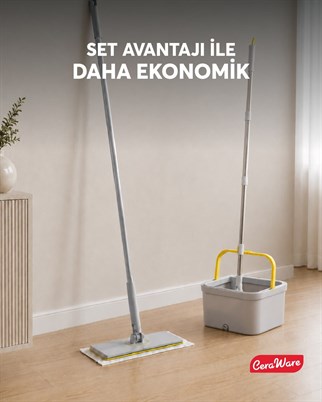 Ceraware Home Care Premium Hijyen Seti Dual System Kare Mop Pratica Click Mop 2 Mikrofiber Bez