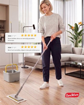 Ceraware Home Care Premium Hijyen Seti Dual System Kare Mop Pratica Click Mop 2 Mikrofiber Bez