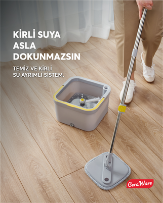 Ceraware Home Care Dual System Kare Mop Seti Temiz Kirli Su Ayrı Hazneli 2 Adet İz Bırakmayan Mikrofiber Bez