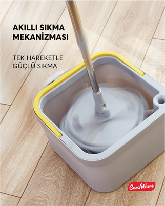 Ceraware Home Care Dual System Kare Mop Seti Temiz Kirli Su Ayrı Hazneli 2 Adet İz Bırakmayan Mikrofiber Bez