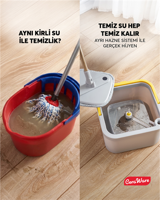 Ceraware Home Care Dual System Kare Mop Seti Temiz Kirli Su Ayrı Hazneli 2 Adet İz Bırakmayan Mikrofiber Bez