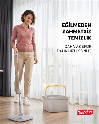 Ceraware Home Care Dual System Kare Mop Seti Temiz Kirli Su Ayrı Hazneli 2 Adet İz Bırakmayan Mikrofiber Bez