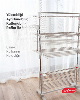 Ceraware Home S4 Premium 4 Katlı Çamaşırlık Made in Korea Tam Katlanır Tekerlekli Çamaşır Kurutmalık