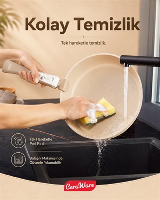 Ceraware Hona Made in Korea Seramik Tencere Tava Seti 14 Parça Sapı Çıkabilen İç İçe Geçen Mutfak Seti Bej