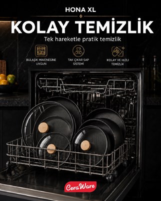 Ceraware Hona Made in Korea Seramik Tencere Tava Seti 14 Parça Sapı Çıkabilen İç İçe Geçen Mutfak Seti Siyah
