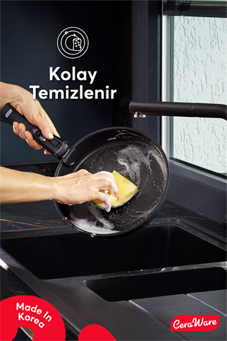 Ceraware Hona Made in Korea Seramik Tencere Tava Seti 14 Parça Sapı Çıkabilen İç İçe Geçen Mutfak Seti Siyah