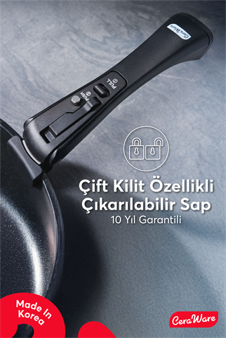 Ceraware Hona Made in Korea Seramik Tencere Tava Seti 14 Parça Sapı Çıkabilen İç İçe Geçen Mutfak Seti Siyah