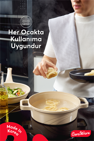 Ceraware Vetta Made in Korea Seramik Yapışmaz Tencere Tava Seti 7 Parça Sağlıklı Dayanıklı Döküm Mutfak Seti Bej