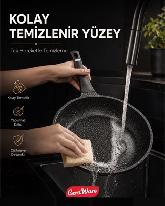 Ceraware Vetta Megastone Made in Korea Premium Tencere Tava Seti Çizilmeye Dayanıklı Yapışmaz Mutfak Seti Siyah