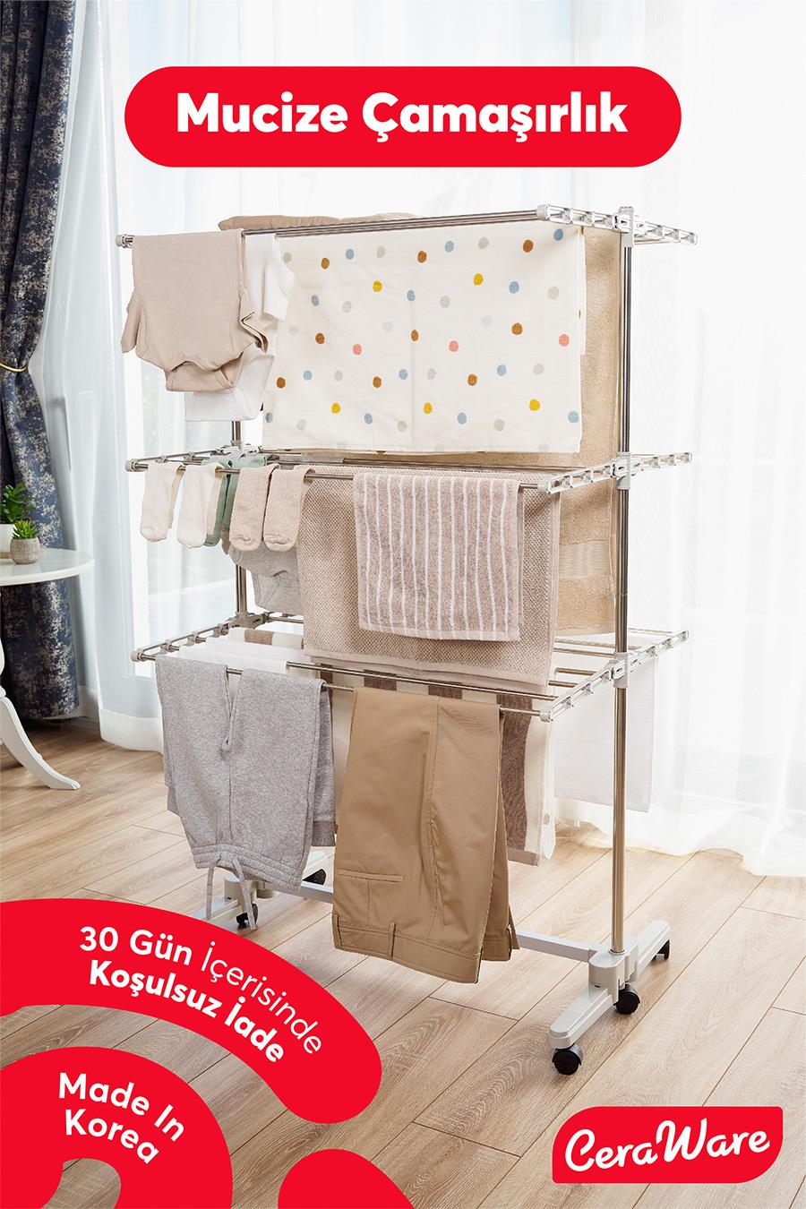 Ceraware Silver Lüks Çamaşır Kurutmalık 3 Katlı Eco