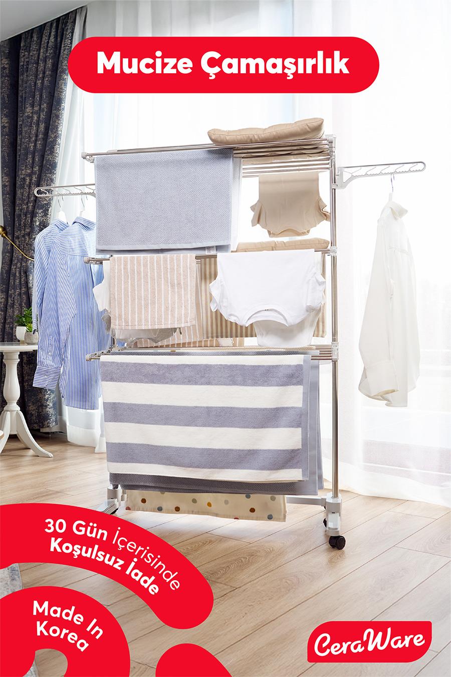 Ceraware Silver Lüks Çamaşır Kurutmalık 3 Katlı
