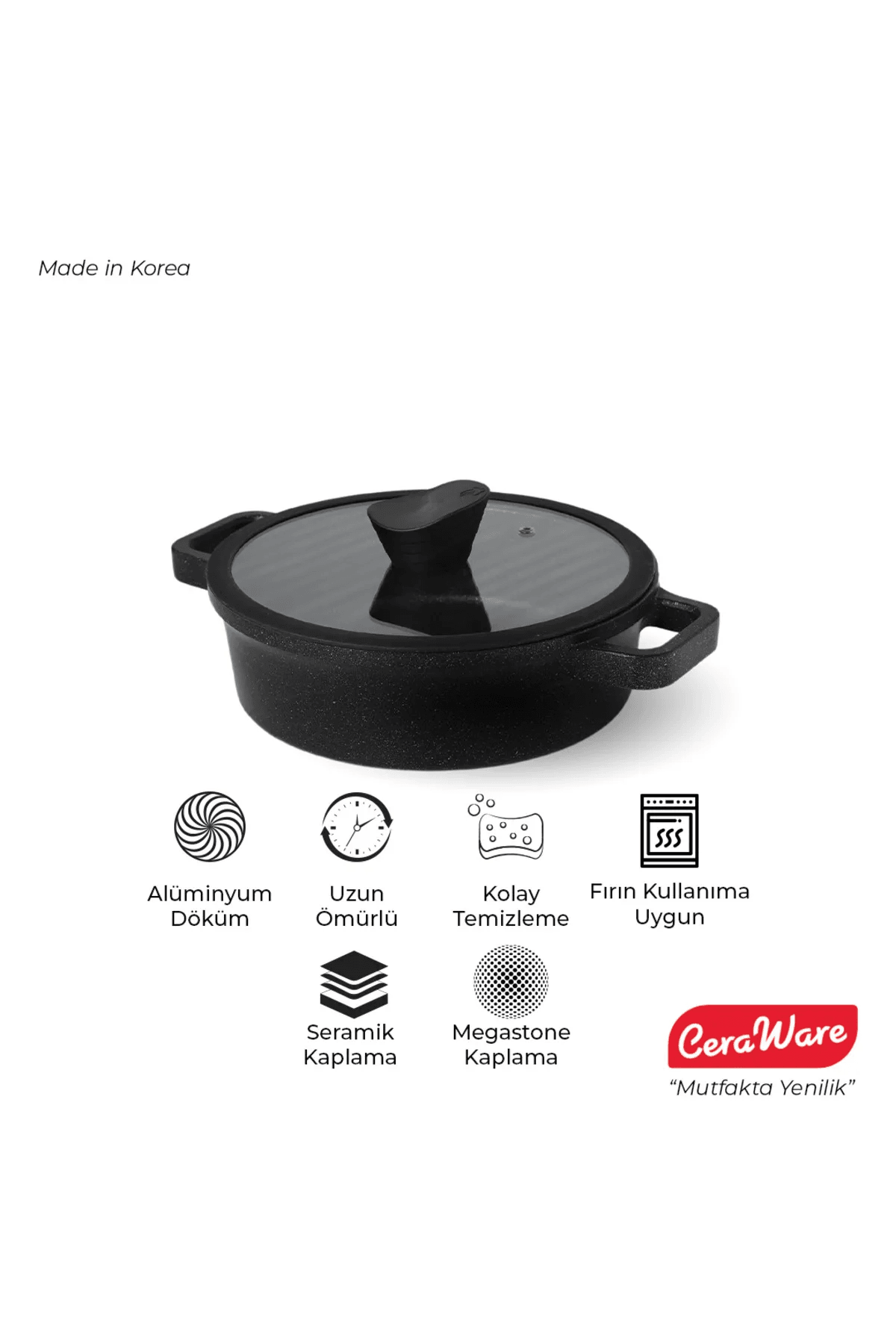 Ceraware Vetta Megastone Kaplama Yapışmaz 24 Cm Kısa Tencere