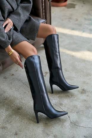 Feather Siyah Deri Çizme