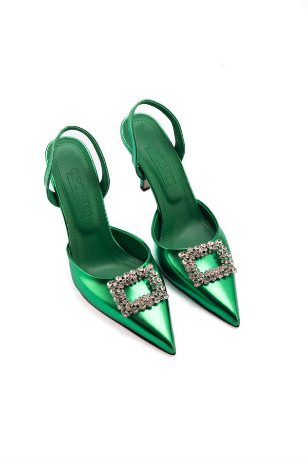 Ruz Yeşil Taşlı Topuklu Ayakkabı