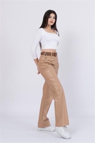 30105 Kaplama Kemerli Deri Pantolon
